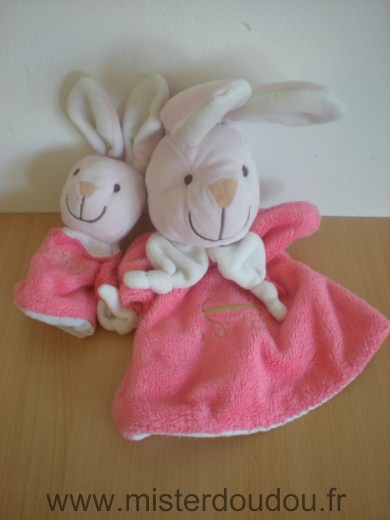 Doudou Lapin Playkids Maman lapin et bébé rose et blanc 