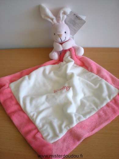 Doudou Lapin Playkids Rose mouchoir blanc rose baby 