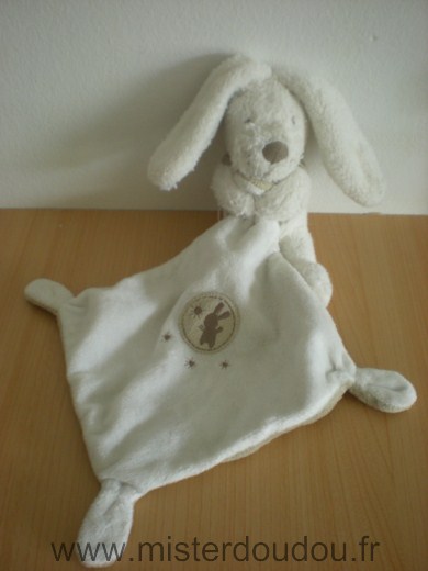 Doudou Lapin Pommette Blanc beige mouchoir blanc et beige 