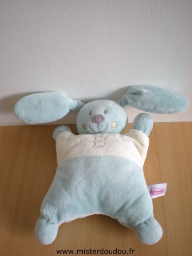 Doudou Lapin Pommette Bleu écru a b c 