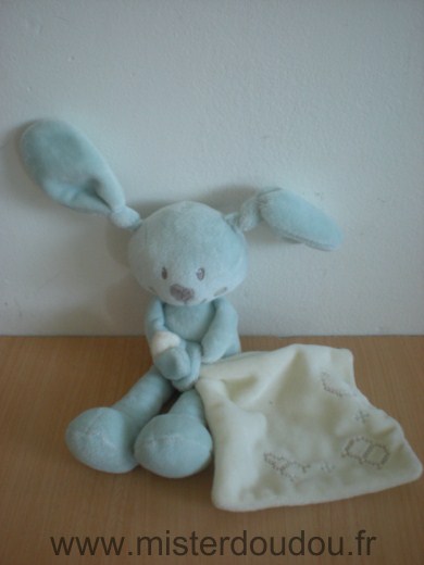 Doudou Lapin Pommette Bleu mouchoir blanc a b c 