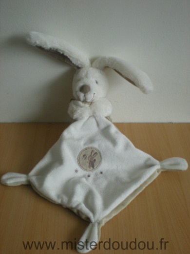 Doudou Lapin Pommette Ecru beige avec mouchoir 