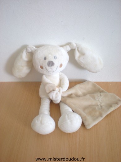 Doudou Lapin Pommette Ecru mouchoir marron 'mon doudou' 