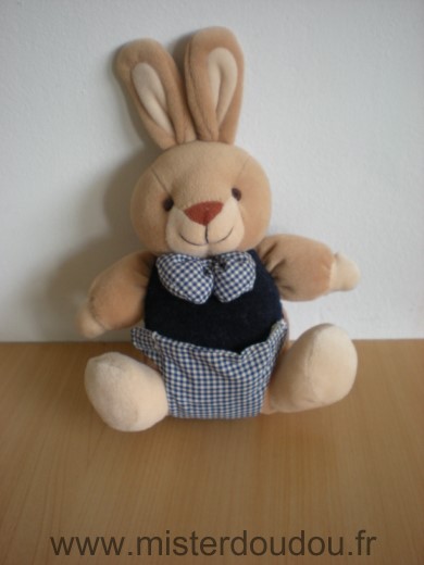 Doudou Lapin Priscilla larsen Beige bleu marine vichy bleu 