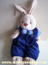 Doudou Lapin Priscilla larsen Bleu marine beige vichy bleu marine Poche arriére avec fermeture eclaire , range pyjama