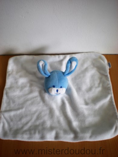 Doudou Lapin Rivadis Blanc bleu Velours dessus, tissus dessous