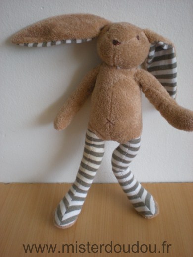 Doudou Lapin Sergent major Marron jambes rayees blanc vert kaki 