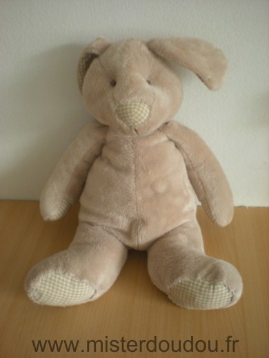 Doudou Lapin Sia Beige oreilles nez tissus vichy beige 