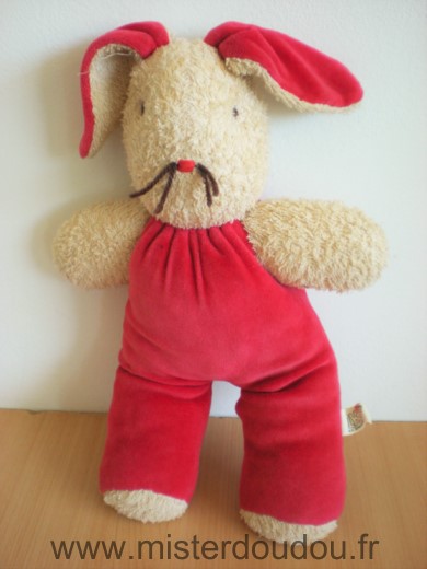 Doudou Lapin Silke Beige tissus eponge velours rouge 