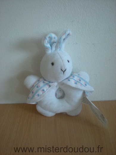 Doudou Lapin Silvertoys Blanc cape motifs fleurs bleu rose 