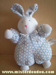 Doudou Lapin Silvertoys Blanc motifs bleux roses 