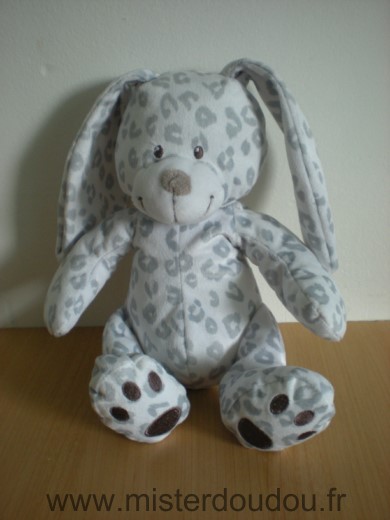 Doudou Lapin Simba baby Lapin leopard blanc gris kiabi 