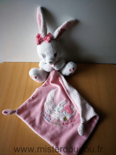 Doudou Lapin Simba toy Blanc mouchoir rose lune sweet baby dream 