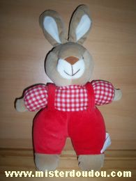 Doudou Lapin Simpson trading Beige rouge carreaux rouges 