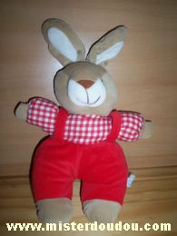 Doudou Lapin Simpson trading Beige rouge carreaux rouges 