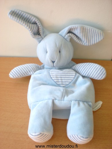 Doudou Lapin Siplec Bleu rayé bleu blanc coeur poche range pyjama 