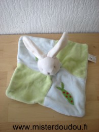 Doudou Lapin Siplec Bleu vert blanc carottes vertes points rouges 