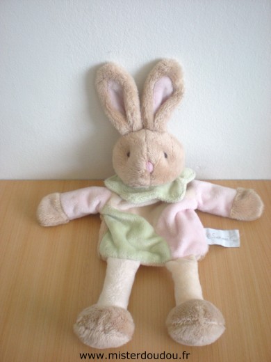 Doudou Lapin Siretex Marron rose vert écru 