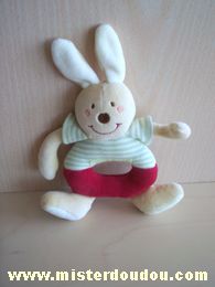 Doudou Lapin Sucre d orge Beige rouge rayé vert bleu 