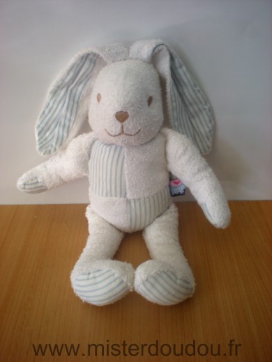 Doudou Lapin Sucre d orge Blanc bleu 