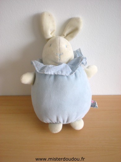Doudou Lapin Sucre d orge Bleu blanc 