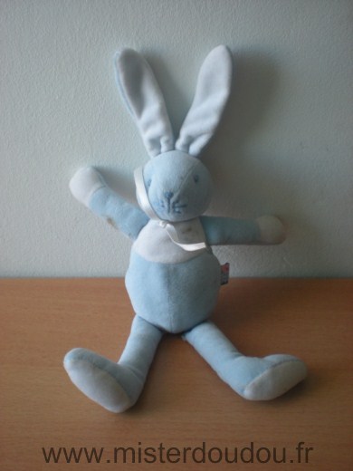 Doudou Lapin Sucre d orge Bleu blanc 