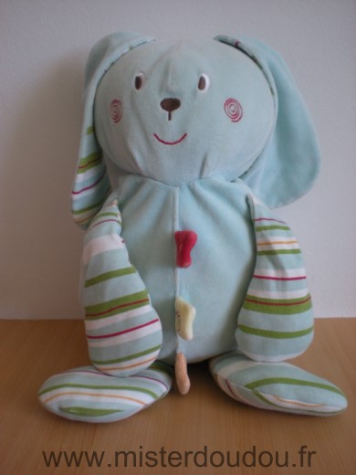 Doudou Lapin Sucre d orge Bleu raye vert range pyjama 