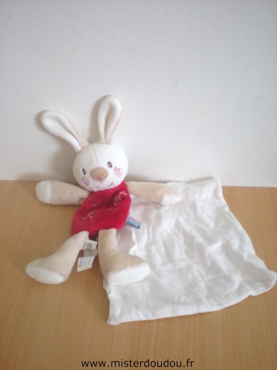 Doudou Lapin Sucre d orge Cajou beige rouge mouchoir blanc 