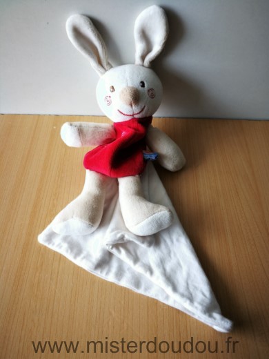 Doudou Lapin Sucre d orge Cajou rouge blanc mouchoir blanc 