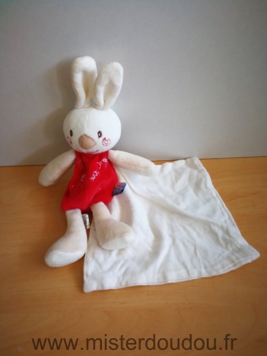 Doudou Lapin Sucre d orge Cajou rouge mouchoir blanc 