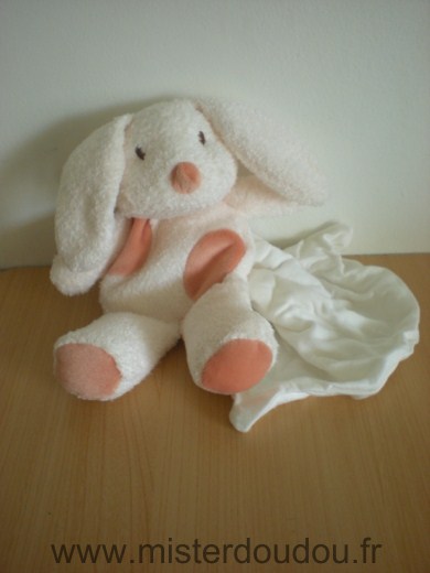 Doudou Lapin Sucre d orge Ecru taches roses mouchoir blanc cajou 