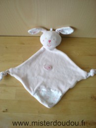 Doudou Lapin Sucre d orge Rose avec motifs roses sur tissus blanc 