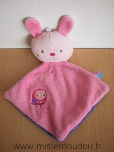 Doudou Lapin Sucre d orge Rose violet motif oiseau 