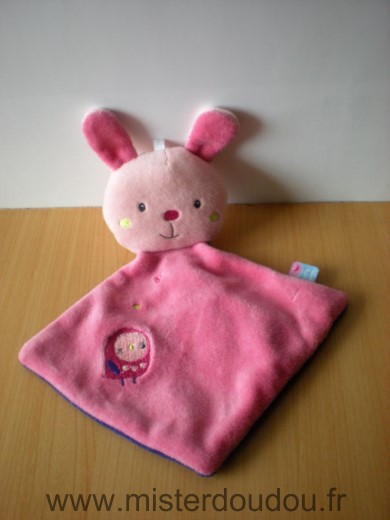 Doudou Lapin Sucre d orge Rose violet oiseau brodé 