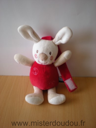 Doudou Lapin Sucre d orge Rouge beige attache avec scratch 