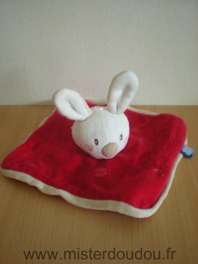 Doudou Lapin Sucre d orge Rouge blanc beige 