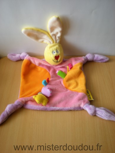 Doudou Lapin Taf toys Rose orange jaune 