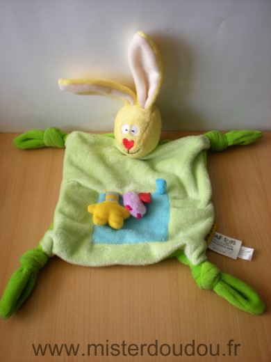 Doudou Lapin Taf toys Vert bleu jaune 