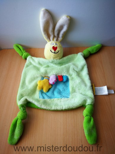 Doudou Lapin Taf toys Vert jaune 