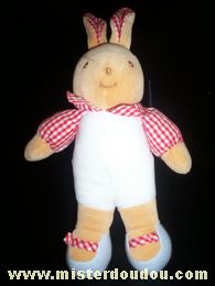 Doudou Lapin Takinou Beige et vichy rouge 