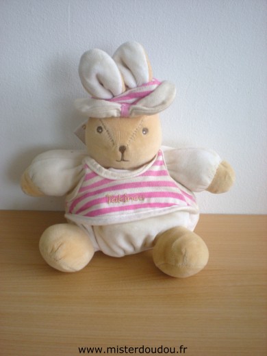 Doudou Lapin Takinou Beige tshirt rayé blanc rose 