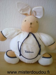 Doudou Lapin Takinou Blanc liseret bleu marine 