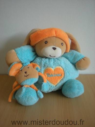 Doudou Lapin Takinou Bleu coeur bandeau orange 