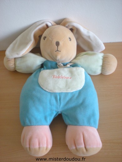 Doudou Lapin Takinou Bleu vert rose poche takinou 