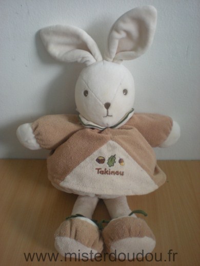 Doudou Lapin Takinou Ecru beige marron 