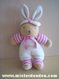 Doudou Lapin Takinou Ecru beige rayé écru rose 