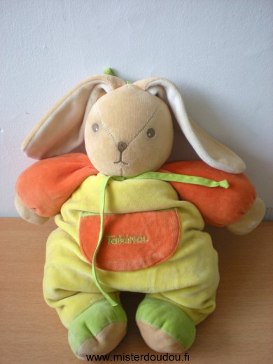 Doudou Lapin Takinou Jaune orange vert 