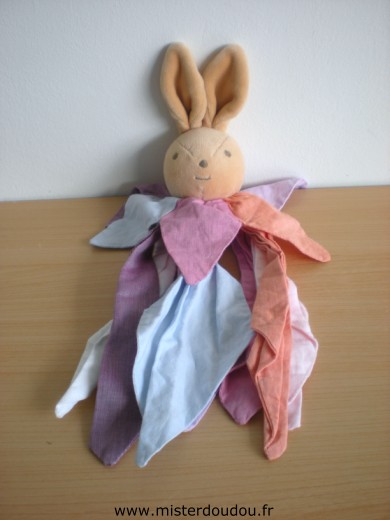 Doudou Lapin Takinou Pétales : bleu rose orange blanc mauve 