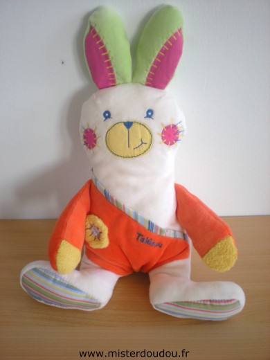 Doudou Lapin Takinou Romain orange blanc 