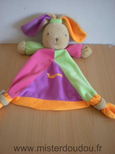 Doudou Lapin Takinou Rose fushia vert mauve 